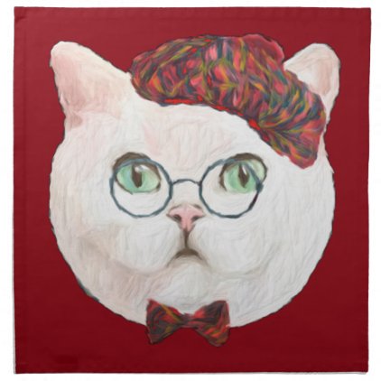 Fancy Cat Lovers Decor Top Hat Bow Tie Glasses Cloth Napkin