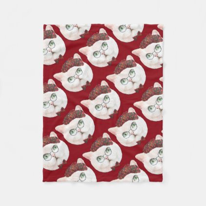 Fancy Cat Lovers Decor Top Hat Bow Tie Glasses Fleece Blanket