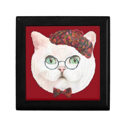 Fancy Cat Lovers Decor Top Hat Bow Tie Glasses Gift Box