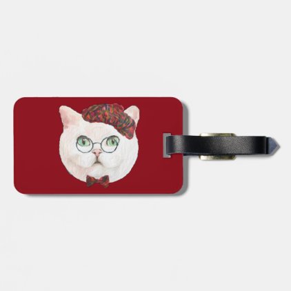 Fancy Cat Lovers Decor Top Hat Bow Tie Glasses Luggage Tag