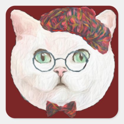Fancy Cat Lovers Decor Top Hat Bow Tie Glasses Square Sticker