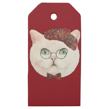 Fancy Cat Lovers Decor Top Hat Bow Tie Glasses Wooden Gift Tags