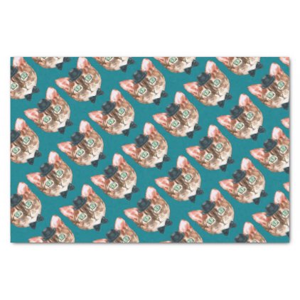 Fancy Cat Lovers Decor Top Hat Glasses Bow Tie Tissue Paper