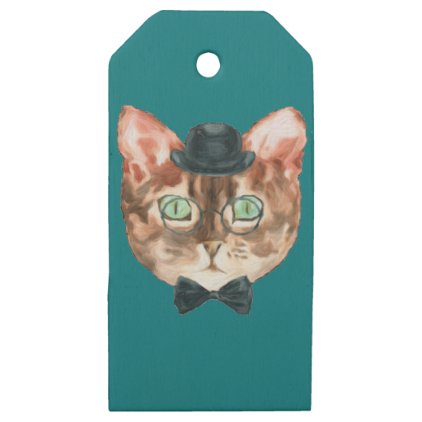 Fancy Cat Lovers Decor Top Hat Glasses Bow Tie Wooden Gift Tags