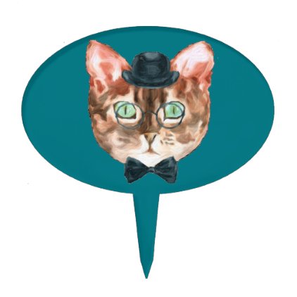 Fancy Cat Lovers Decor Top Hat Glasses Cake Topper