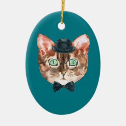 Fancy Cat Lovers Decor Top Hat Glasses Ceramic Ornament