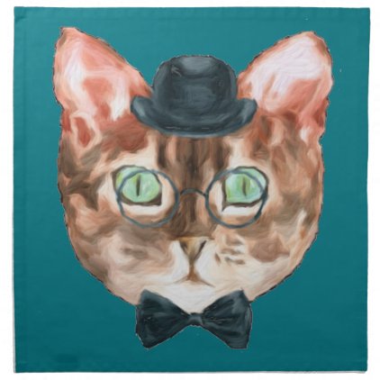 Fancy Cat Lovers Decor Top Hat Glasses Cloth Napkin