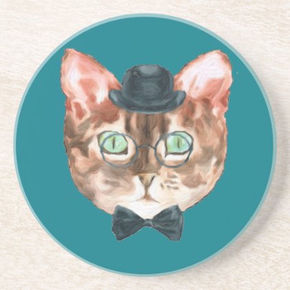 Fancy Cat Lovers Decor Top Hat Glasses Coaster