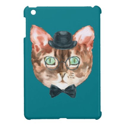 Fancy Cat Lovers Decor Top Hat Glasses iPad Mini Cases