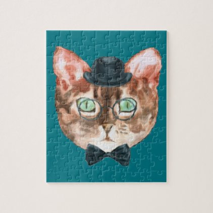 Fancy Cat Lovers Decor Top Hat Glasses Jigsaw Puzzle