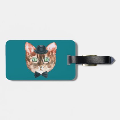 Fancy Cat Lovers Decor Top Hat Glasses Luggage Tag