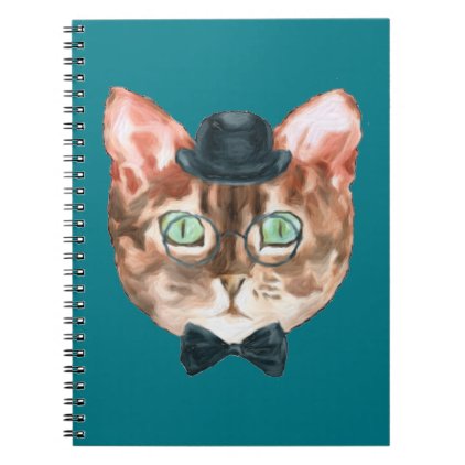 Fancy Cat Lovers Decor Top Hat Glasses Notebook