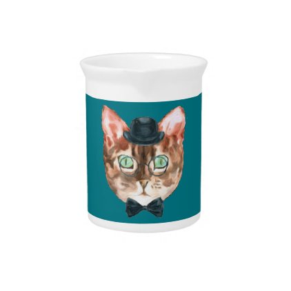 Fancy Cat Lovers Decor Top Hat Glasses Pitcher