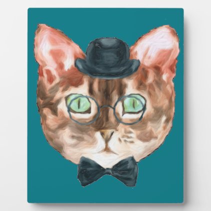 Fancy Cat Lovers Decor Top Hat Glasses Plaque