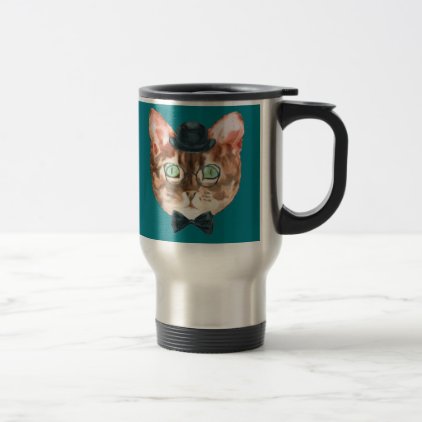 Fancy Cat Lovers Decor Top Hat Glasses Travel Mug