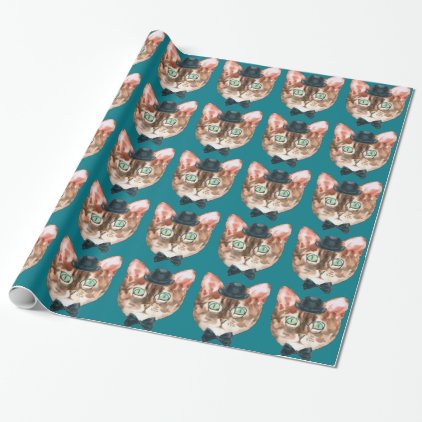 Fancy Cat Lovers Decor Top Hat Glasses Wrapping Paper