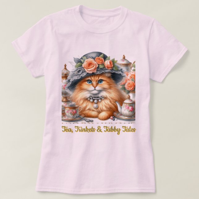 Fancy Cat Tea Party Cat Lovers  T-Shirt (Design Front)