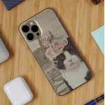 Fancy Cat & The Castle iPhone 11 Pro Case<br><div class="desc">Vintage sepia tint background photo of  a castle with manicured gardens and  overlay of beautiful fancy black and white cat with floral crown</div>