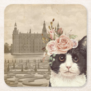 Fancy Cat & The Castle Square Paper Coaster