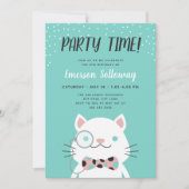 Fancy Cat Turquoise Kids Birthday Party Invitation (Front)