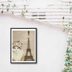 Fancy Cat & Vintage Eiffel Tower Poster