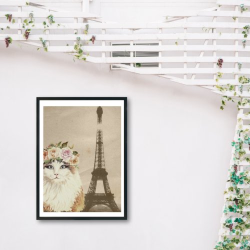 Fancy Cat  Vintage Eiffel Tower   Poster