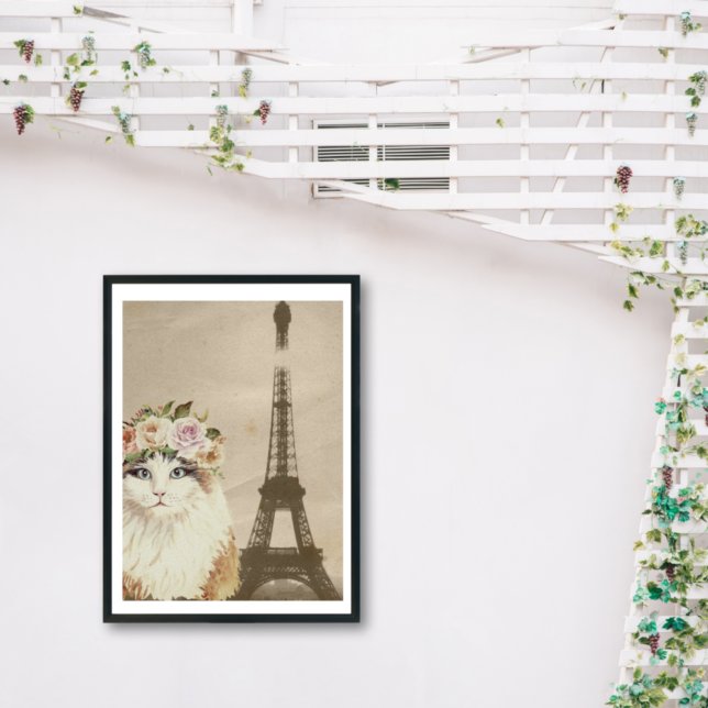 Fancy Cat & Vintage Eiffel Tower   Poster (Creator Uploaded)