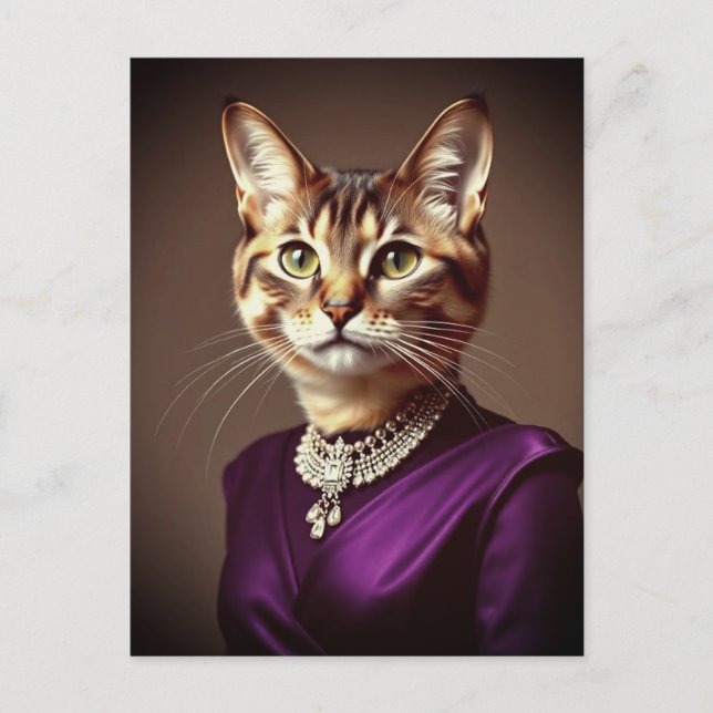 Fancy Cat Wearing Purple Dress Postcard (Front)