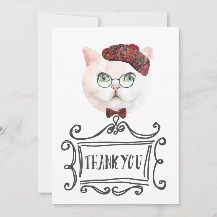 Fancy Cat with Beret Thank You Card | Zazzle