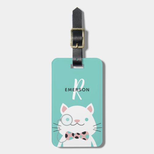 Fancy Cat with Monocle  Monogram Luggage Tag