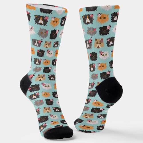 Fancy Cats Blue Socks