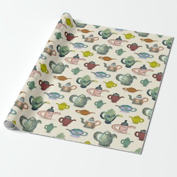 Fancy Ceramic Tea Pots In A Pretty Pattern Wrapping Paper by spacetempodesign at Zazzle