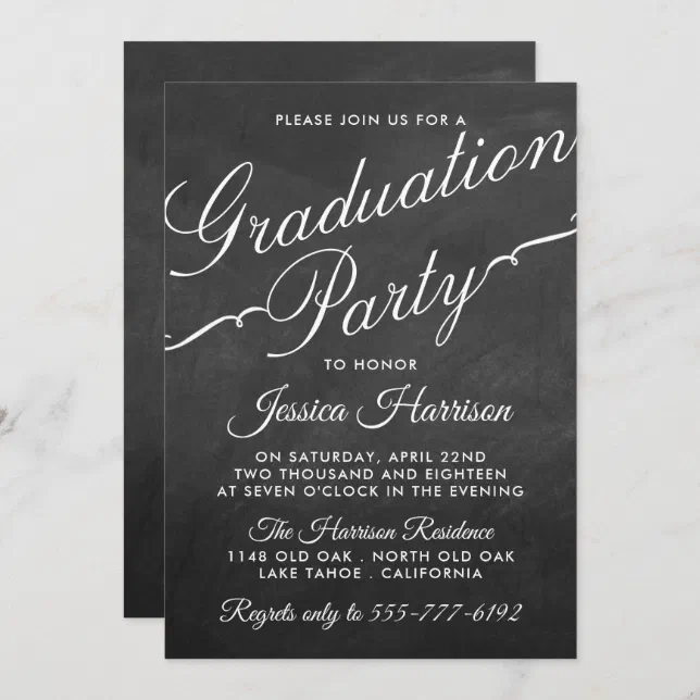 Fancy Chalkboard Typography Graduation Party Invitation | Zazzle