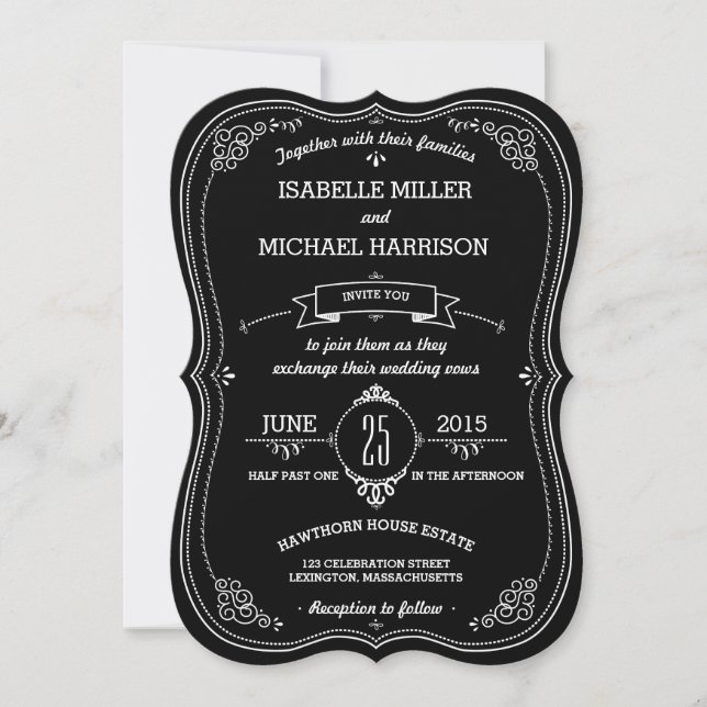 Fancy Chalkboard Vintage Bracket Wedding Invitation (Front)