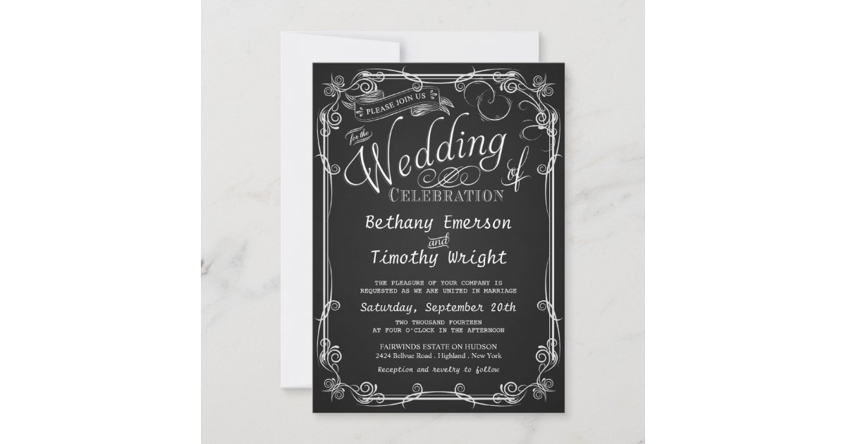 Fancy Chalkboard Wedding Invitations Zazzle