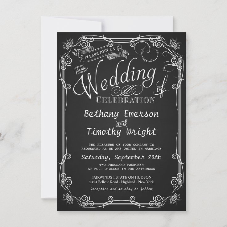 Fancy Chalkboard Wedding Invitations Zazzle