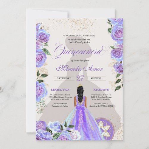 Fancy Charro Lavender Blue Quinceanera Invitation