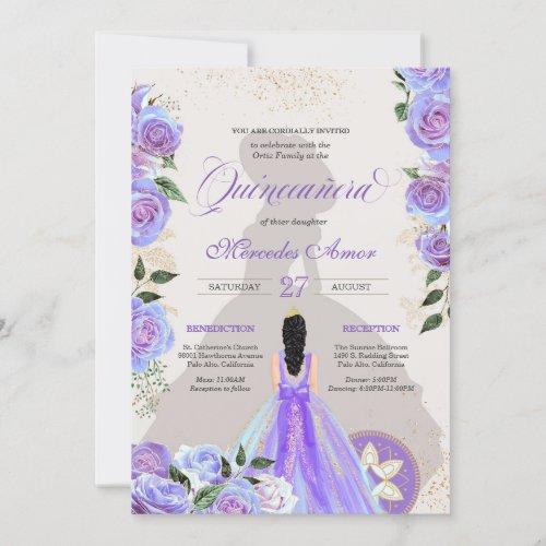Fancy Charro Lavender Blue Quinceanera Invitation