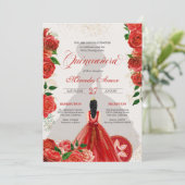 Fancy Charro Red Roses Quinceanera Invitation (Standing Front)