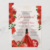 Fancy Charro Red Roses Quinceanera Invitation (Front/Back)