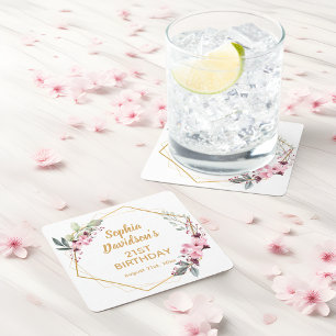 Fancy Cherry Blossom 21st Birthday Coasters