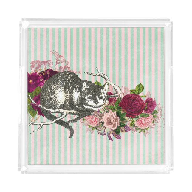 Fancy Cheshire Cat Collage Acrylic Tray (Front)