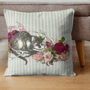 Fancy Cheshire Cat Collage Throw Pillow