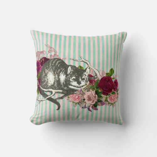 Fancy Cheshire Cat Collage Throw Pillow