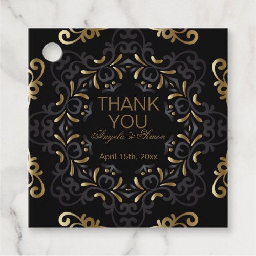 Fancy Chic Black And Gold Baroque Frame Wedding Favor Tags