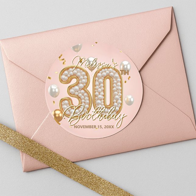  Fancy Chic Blush Pink Gold Pearly 30th Birthday Classic Round Sticker (Creator Uploaded)