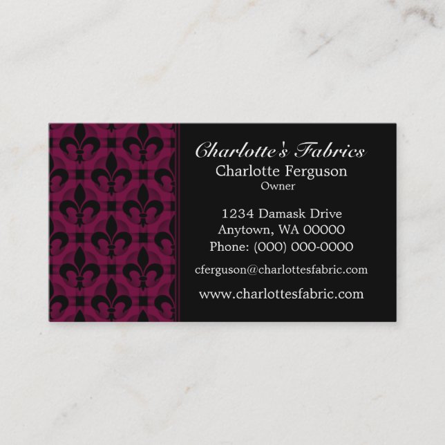 Fancy Chic Business Card, Burgundy Wine Business Card (Front)