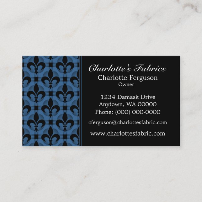 Fancy Chic Business Card, Royal Blue Business Card (Front)