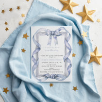 Fancy Chic Coquette Blue Bow Boy Baby Shower Invitation