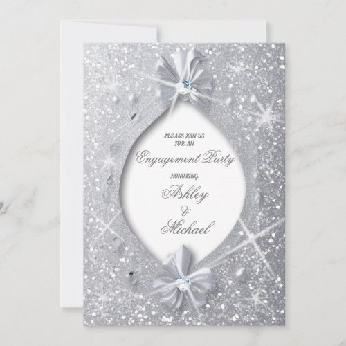 fancy chic elegant silver glitter diamond bow invitation